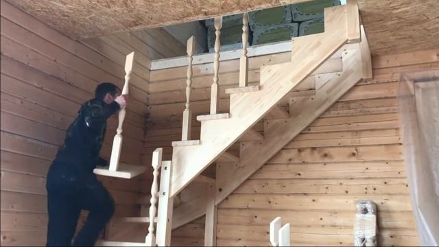 Установка деревянной лестницы на второй этаж на 90 градусов смотреть онлайн