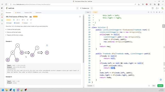 LeetCode 366 | Find Leaves of Binary Tree | Find Height | Root Update | Java смотреть онлайн