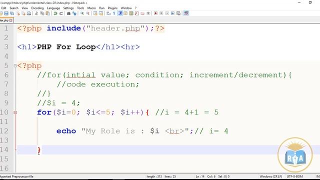 PHP Fundamental Bangal Tutorial Class 20: How to use for loop in php смотреть онлайн