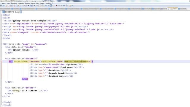 jQuery mobile example смотреть онлайн