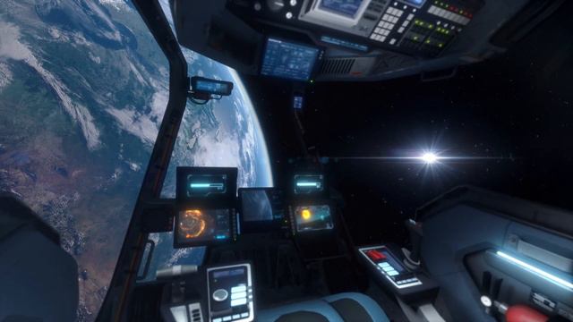 Spaceship Cockpit Interior Approaching Planet Earth