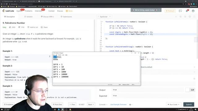 LeetCode - Palindrome Number Solution MATHS ONLY (#9) in TypeScript/JavaScript смотреть онлайн