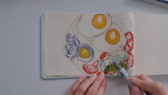 Urban Sketching of Breakfast Eggs - How to sketch food смотреть онлайн