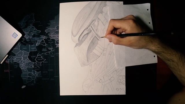 Drawing Predator with a pencil /Рисунок Хищника карандашом. смотреть онлайн