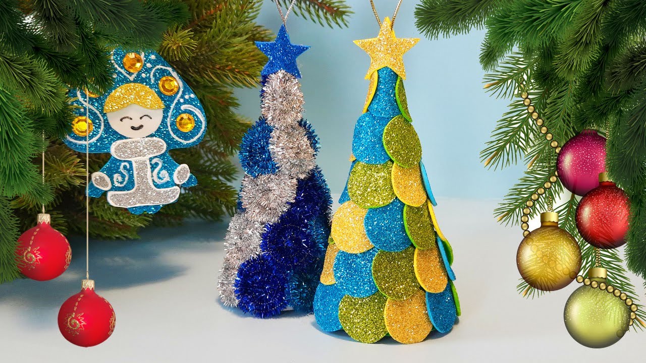 Новогодняя елка своими руками из фоамирана и синельной проволоки. Две идеи поделки смотреть онлайн