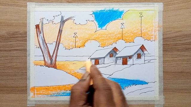 how to draw a village scenery drawing-most easy steps/landscape drawing/scenery drawing смотреть онлайн