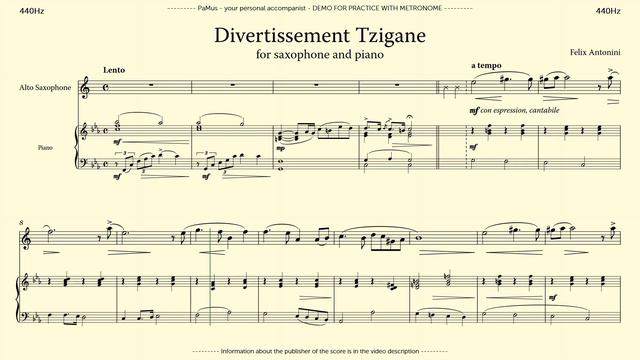Felix Antonini: Divertissement Tzigane for saxophone and piano, 440Hz смотреть онлайн