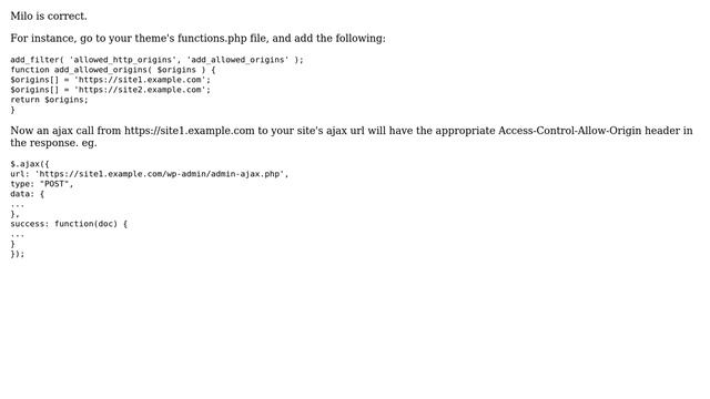 Wordpress: Is there a way to enable Cross-Origin Resource Sharing for WordPress' ajaxurl? смотреть онлайн