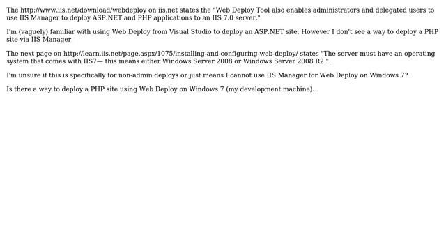 Can I use Web Deploy to deploy a PHP application from IIS on Windows 7? смотреть онлайн