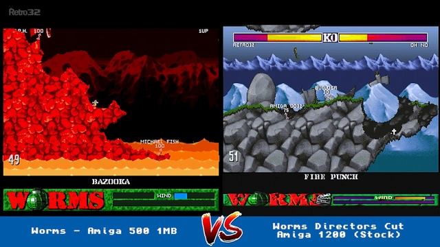 Worms (Amiga 500) Vs Worms The Directors Cut Amiga 1200 (AGA) смотреть онлайн