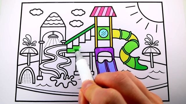 How to Draw a Playground Water Park for Kids ☀️?? Playground Drawing and Coloring Pages for Kids смотреть онлайн