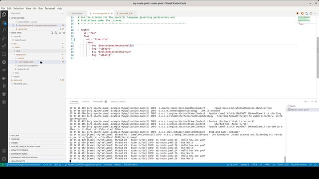 Camel Textual Debugger with Camel yaml DSL in VS Code смотреть онлайн