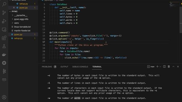 Python Clone of Unix wc Program using Click CLI Framework смотреть онлайн