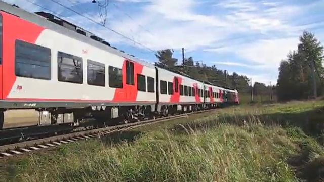 Скоростной электропоезд "Ласточка" ЭС2Г-011, перегон Калище - Лебяжье смотреть онлайн