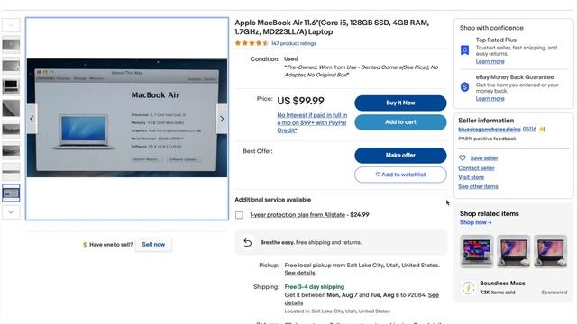 $100 Used macbook air 11.6”, 128gb SSD, 4gb RAM, for sale at Ebay смотреть онлайн