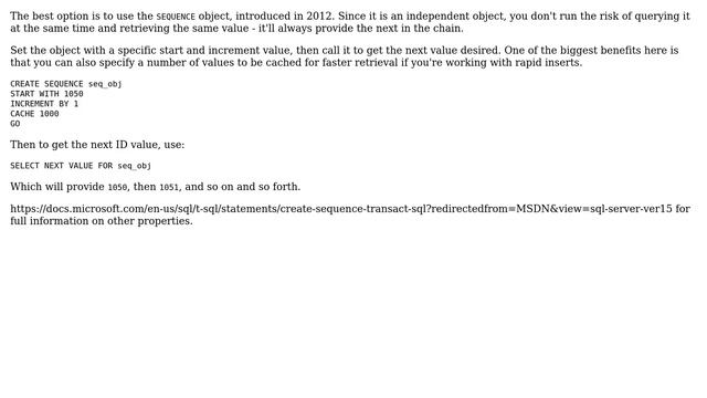 How to properly increment an int identity in SQL Server if the Identity Increment isn't set? смотреть онлайн