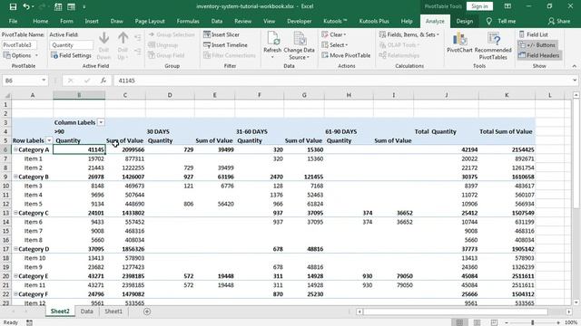 how to create a pivot table Stock aging analysis using excel смотреть онлайн