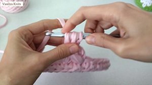 ? Нежная корзинка узором Цветочки / звездочки из трикотажной пряжи. Обвязка деревянного донышка