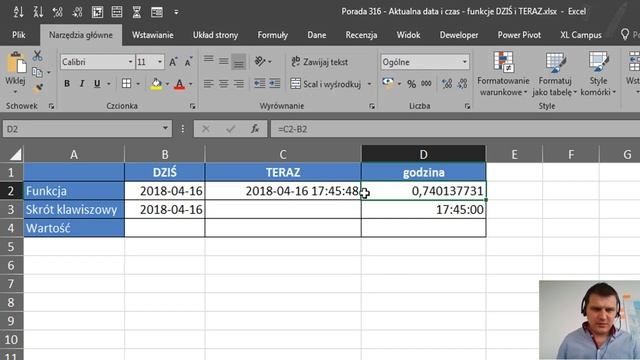Excel - Aktualna data i czas - funkcje DZIŚ i TERAZ - porada #316 смотреть онлайн