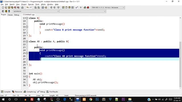 Multiple Inheritance in C++ with Ambiguity & Resolution | C++ programming for Beginners смотреть онлайн