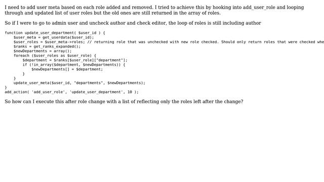 Wordpress: Hook into add_user_role and update based on new and removed roles смотреть онлайн