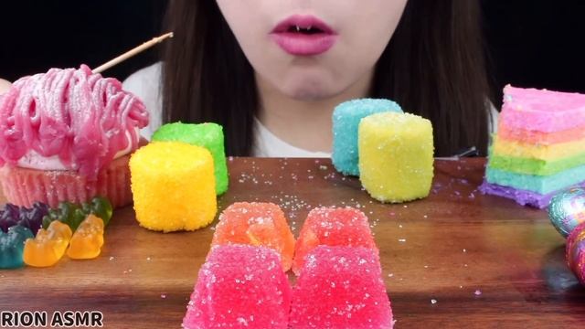 【ASMR】RAINBOW DESSERTS?CRUNCHY MARSHMALLOW,CRUNCHY KANTEN JELLY,BEAR GUMMY MUKBANG 먹방 EATING SOUNDS