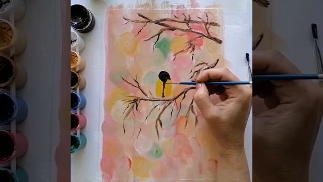 Рисунок синицы на ветке, гуашь смотреть онлайн