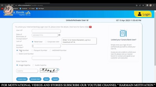 How To Unlock Canara Bank Net Banking USER ID | By HARMAIN TECH | смотреть онлайн