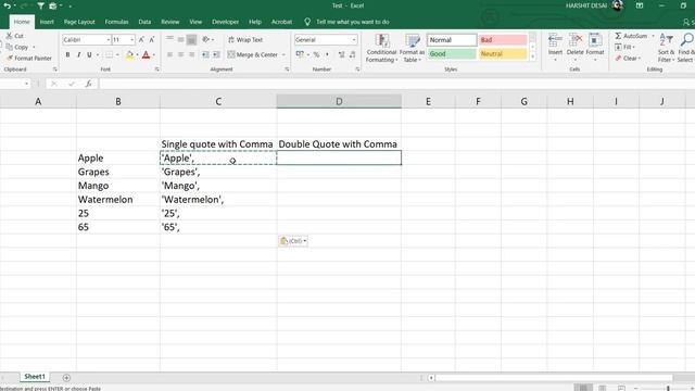 Add single / double quote to text or string in Excel смотреть онлайн