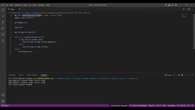 Python program to capitalize a specific word in string смотреть онлайн