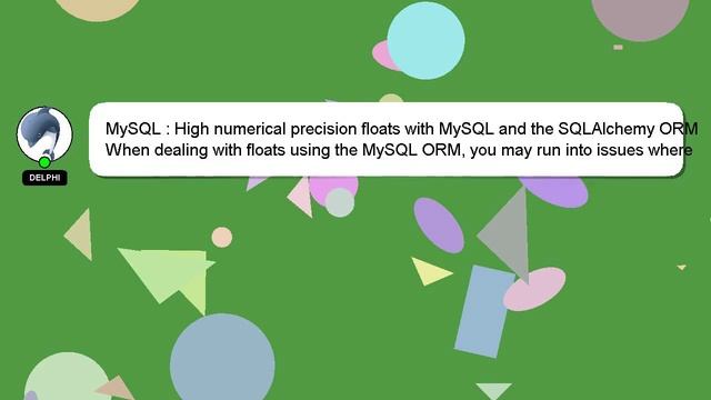 MySQL : High numerical precision floats with MySQL and the SQLAlchemy ORM смотреть онлайн