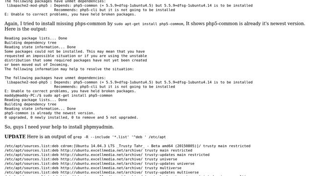 Ubuntu: php5 and phpmyadmin not installing смотреть онлайн