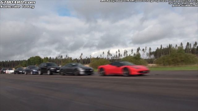 Ferrari 458 Italia vs JRM Racing Nissan GTR E85 (larger injectors, E85, nocats, EcuTec ECU) смотреть онлайн