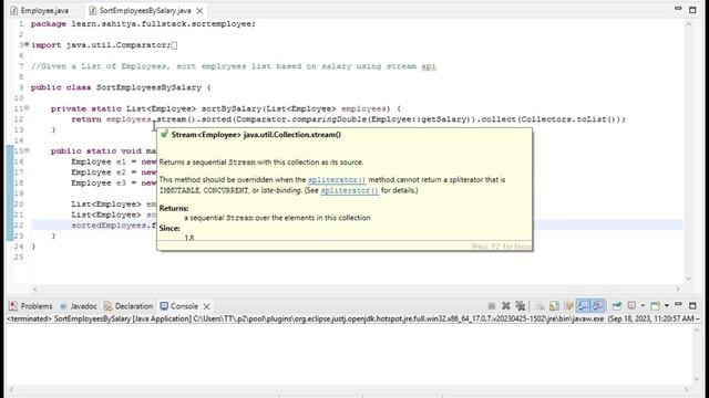 Sort Employees By Salary using Java Stream API смотреть онлайн