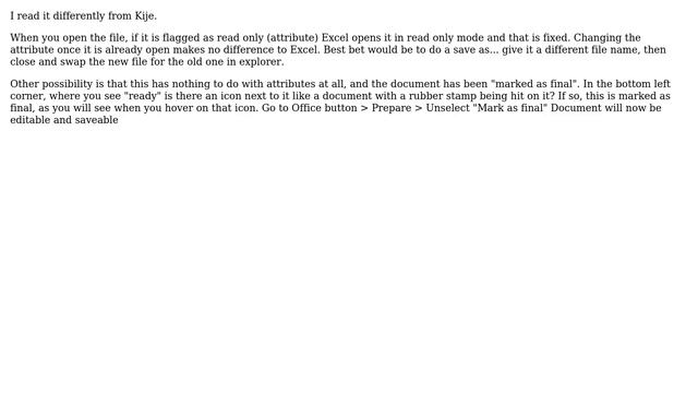 Unix & Linux: Excel opens file as read only; won't save after unflagging the file on disk смотреть онлайн