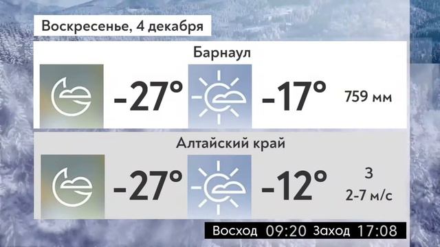 Погода на 3-5 декабря в Алтайском крае
