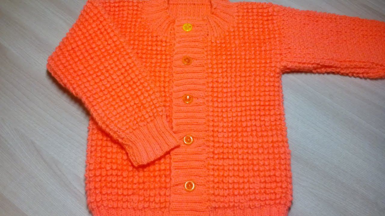 Детская кофточка спицами. Узор "кукурузка". 2 часть. смотреть онлайн