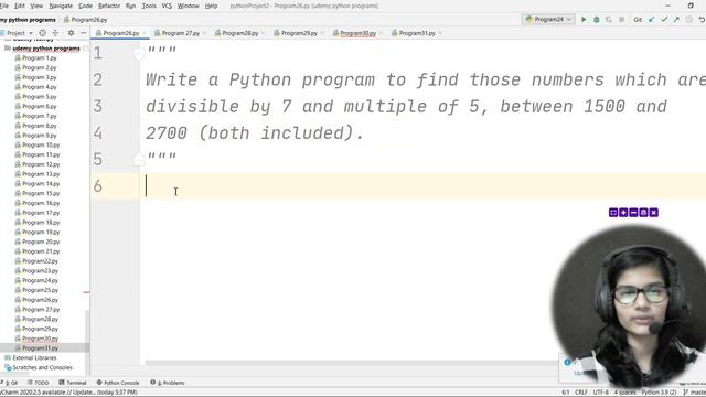 Python program 23 find those numbers which are divisible by 7 and multiple of 5between 1500 and 270 смотреть онлайн