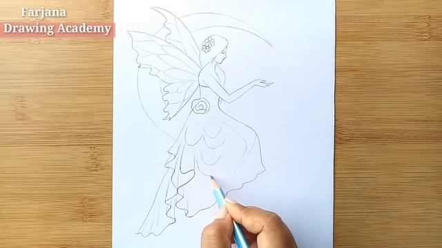 A fairy is sitting on the Moon - Pencil Sketch || How to draw Fairy Dreams Scenery || peri çizimi смотреть онлайн