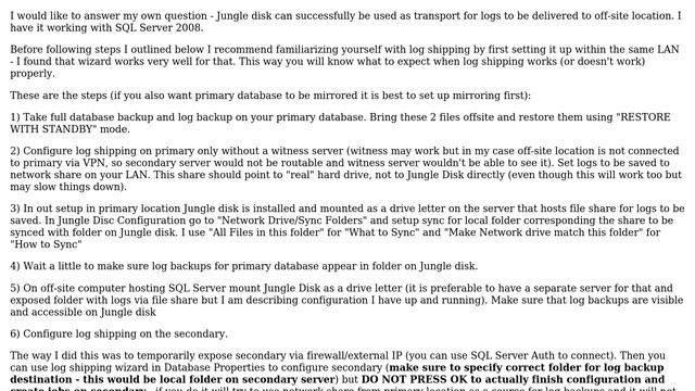 Databases: SQL Server 2008 log shipping via JungleDisk смотреть онлайн