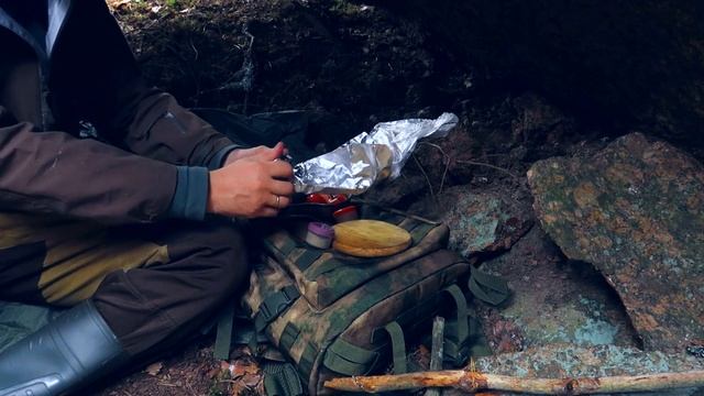 Outdoor Natural Shelter In Rocks,solo Bushcraft,autumn Hiking In The Forest.