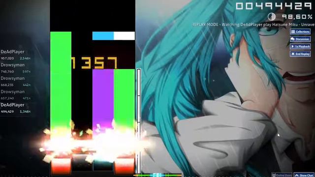 Osu! Mania - Hatsune Miku - Unravel [MX] [4K] |3,44⛥| 98,70%