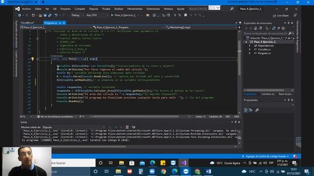 Calcular el área de un círculo (A = π r²) Visual Studio Community 2019 C# смотреть онлайн