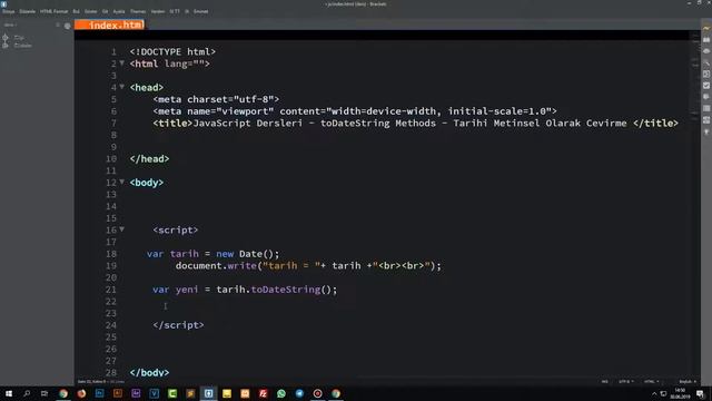 93- JavaScript Dersleri - toDateString Methods - Tarihi Metinsel Olarak Cevirme смотреть онлайн