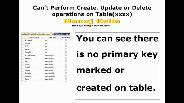Can’t Perform Create, Update or Delete operations on Table(xxxx) because it has no primary key. смотреть онлайн