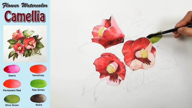 Basic Flower Watercolor -  Camellia (wet-in-wet. Arches Rough)NAMIL ART