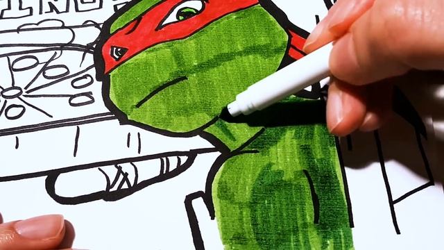 TMNT Draw and Color | TMNT Coloring Page | Mikey Donnie Raph Leo Sharing Pizza Coloring for Kids смотреть онлайн