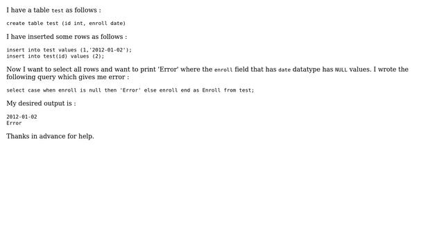 Databases: How to print text in select query instead of NULL value in DATE field in postgresql? смотреть онлайн