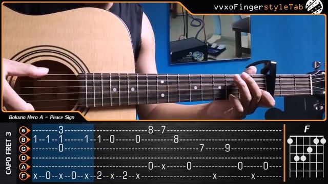 Boku no Hero Academia Season 2 Opening - Peace Sign - Fingerstyle Cover 【TAB & Chord】Tutorial смотреть онлайн