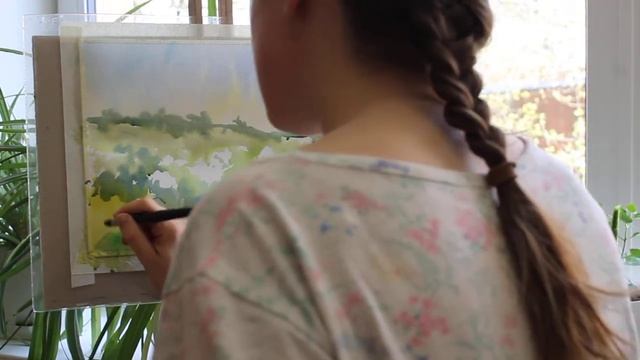 Пейзаж. Смешанная техника. Акварель и пастель. смотреть онлайн